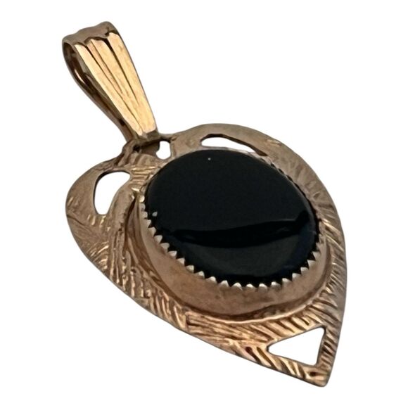 Vintage Gold Filled Pendant Black Cabochon Textured Mid Century Modern  7S - Picture 4 of 7